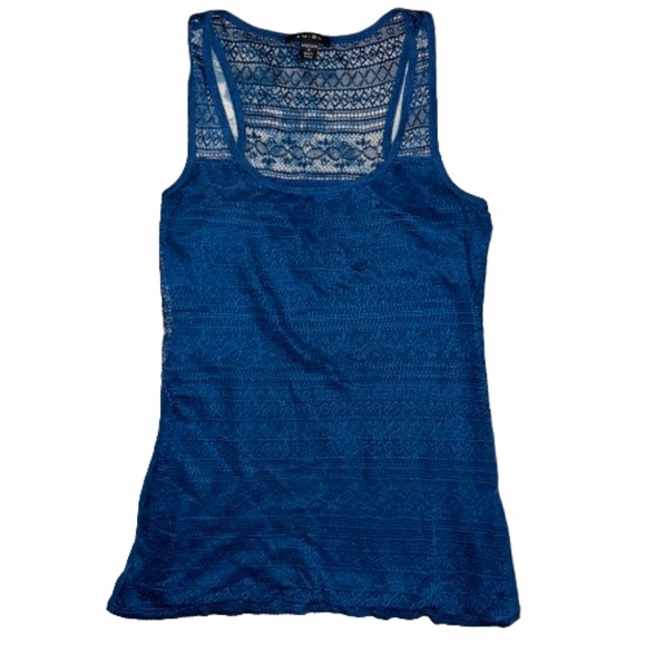 AMISU Turquoise sleeveless LACE top U-neck Racer Back - Picture 5 of 8